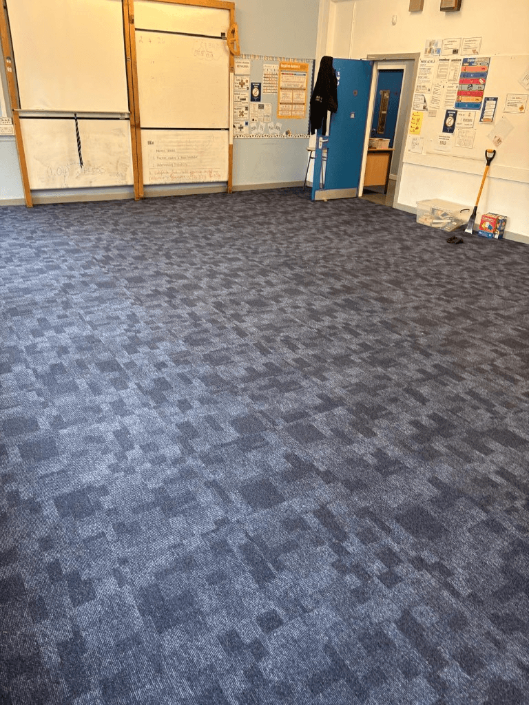 School classroom carpet tile installation — Parfait Flooring, Glasgow