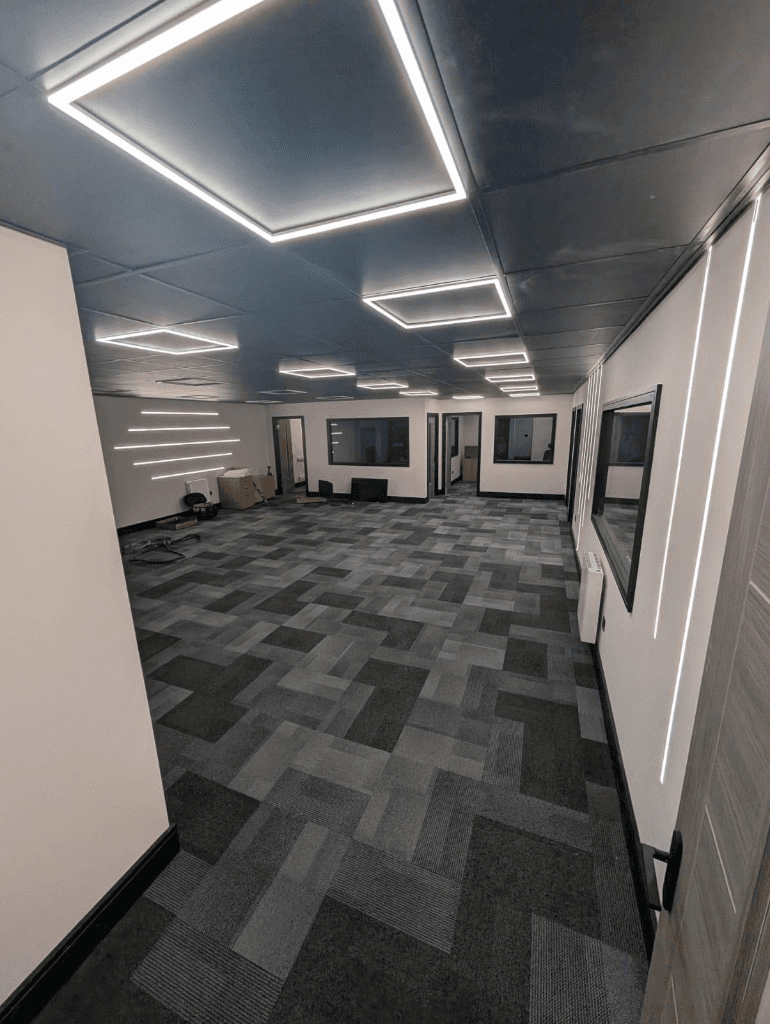 Large-scale grey carpet tile fit in a commercial office — Parfait Flooring, Glasgow